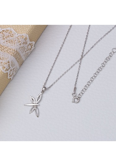 Yusufçuk Model-2 Zirkon Taşlı 925 Ayar Gümüş Kadın Kolye Gümüş - Rodyum