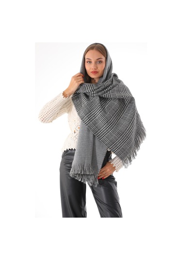 Çift Taraflı Yumuşak Dokulu Gri Şal Atkı Gri