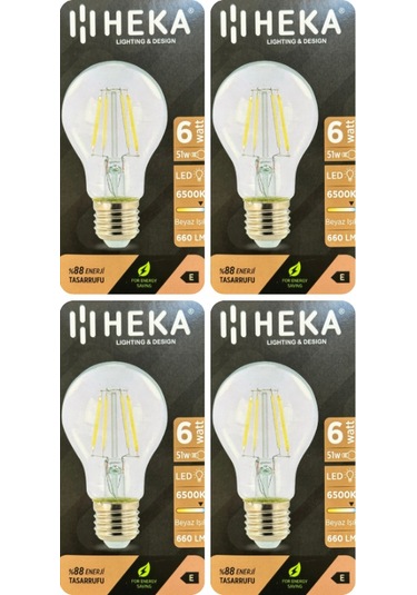 4 Adet Heka 6w 51w 6500k Beyaz Işık E27 Duylu Kalın Duy Led Şeffaf Ampul