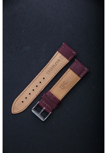 Hakiki Deri 22mm Akıllı Pimli Saat Kordonu Bordo