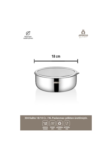 Steelbox 2 Parça Paslanmaz Çelik Şeffaf Kapaklı Saklama Kabı 18 Cm Gri