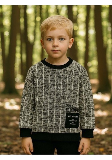 Erkek Çocuk Desenli Bürümcük Kazak-16323 Siyah