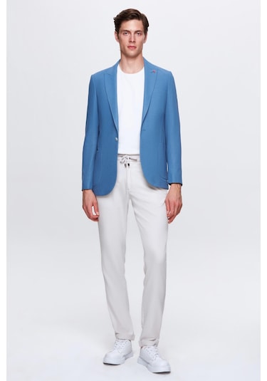 Twn Slim Fit Mavi Armürlü Uçan Blazer Kumaş Ceket 4ef04zb024092 Mavi