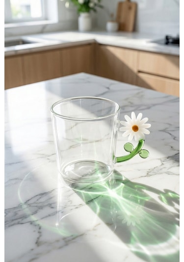 Pureglass Çiçek Kulplu Cam Kupa - 350 Ml