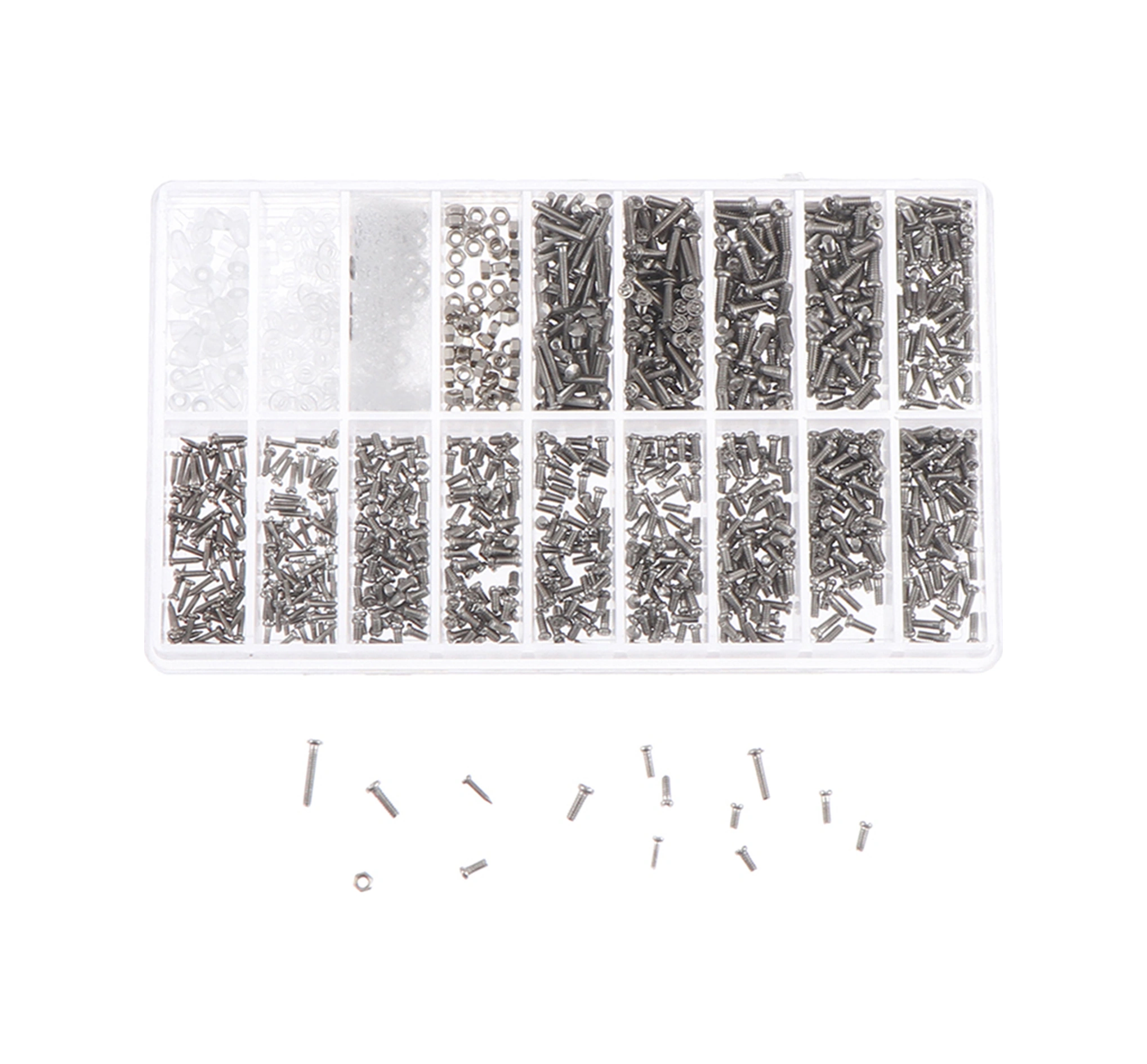 Folinda Gözlük Ve Saat Tamiri İçin 18 Farklı Boyutlu 1000 Adet Demir Vida, Yonga Ve Tornavida Seti - Bölmeli Kutuda Taşınabilir