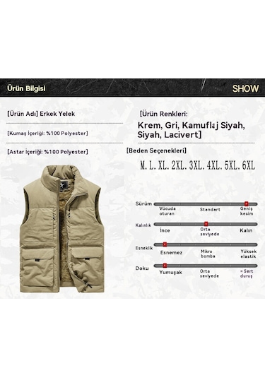 Kalınlaştırılmış İş Kıyafeti Çok Cepli Erkek Yeleği Açık Gri