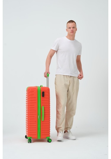 Keo-plus Turuncu-yeşil Büyük Boy Silikon Pp Kırılmaz Valiz Turuncu - Yeşil
