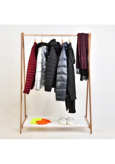 Prado Ahşap Dekoratif Ayaklı Elbise Konfeksiyon Askısı Beyaz