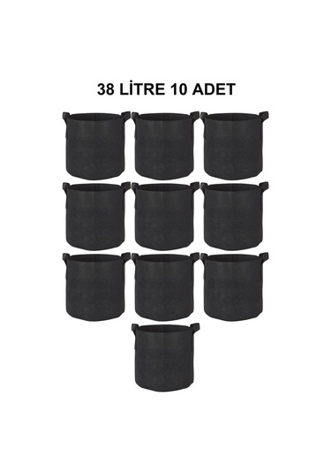 Grow Wizard Kumaş Saksı Pot 38 Litre 10 Adet Siyah