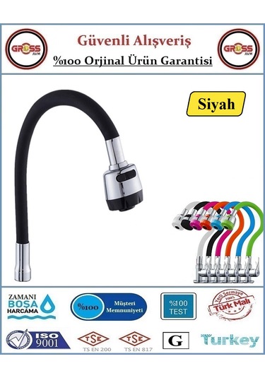 Spiralli Esnek Mutfak Evye Batarya Borusu - Siyah Siyah