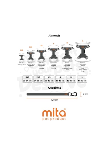 Mita Air Mesh Kedi Köpek Göğüs Tasması Çift Reflektörlü, Terletmeyen Antrasit
