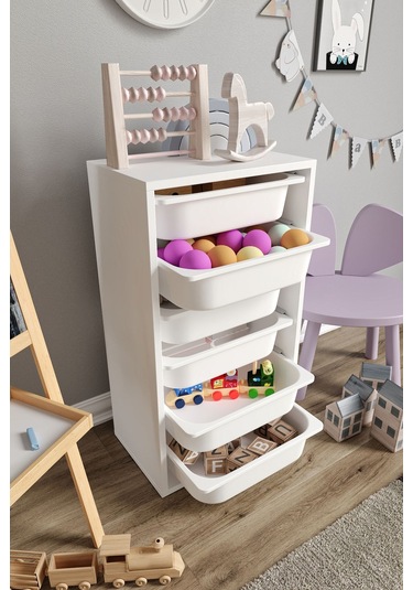 %100 Mdf - Small Mono 6 Sepetli Oyuncak Dolabı Beyaz