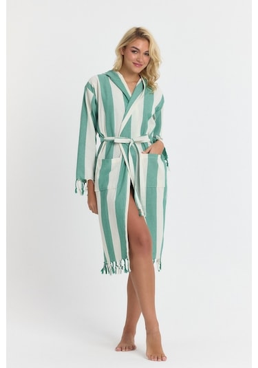 Mulberry Striped Peştemal Bornoz Banyo Ve Plaj Elbisesi Yeşil