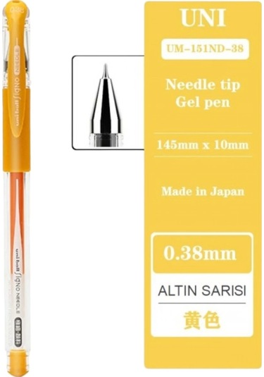 Uniball Signo Needle 0.38 İğne Uçlu Jel Kalem Altın Sarısı Üç Adet
