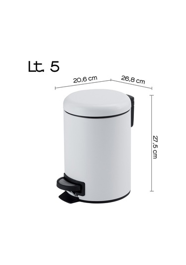 Çöp Kovası, Pedallı, Soft, 5lt - Mat Beyaz Mat Siyah