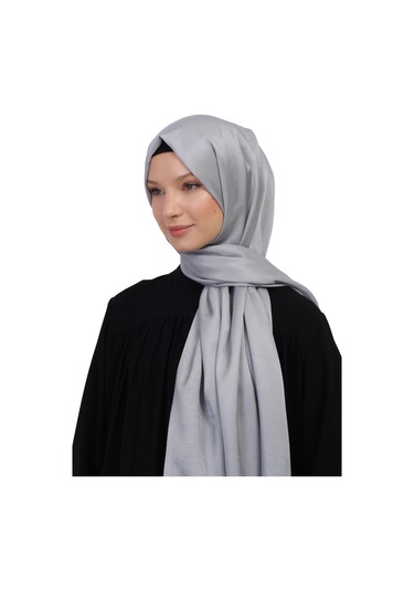 Çift Taraflı Düz Jakar Şal Parlak & Mat Dokulu, Özel Gün Şalı, Düz Renk Açık Gri