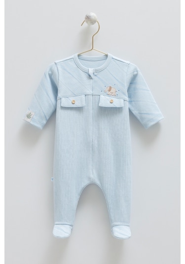 Caramell Good Baby Cep Detaylı Önden Fermuarlı Tulum Mavi