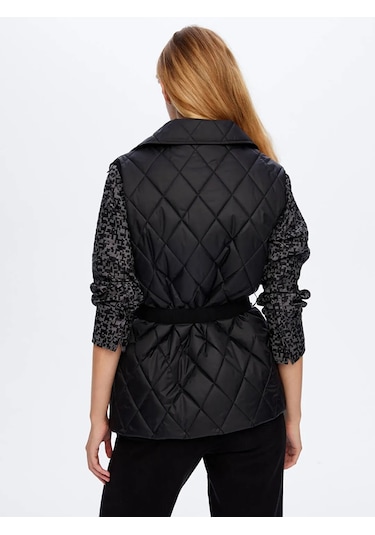 Faik Sönmez Beli Kemer Detaylı Kadın Kapitone Yelek W26kyl003 Siyah