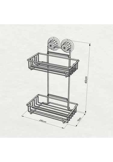 Vakumlu Banyo Rafı Şampuanlık 2 Katlı Siyah S242 Siyah