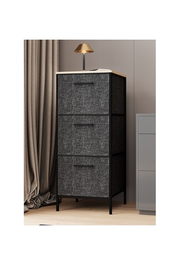 3 Çekmeceli Çok Amaçlı Dolap Büyük Boy Komodin Sehpa Füme 1617