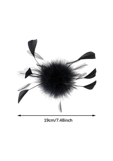 Suntek Çiçek Tüy Broş El Yapımı Saç Tokası 19cm-siyah Siyah