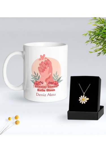 Bk Gift Kişiye Özel Anneler Günü Tasarımlı Beyaz Kupa Ve Papatya Kolye Hediye Seti - 4, Anneler Günü Hediyeleri, Anneye Hediye Kobitmeyencom30515 Bk G