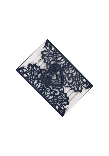 Shineyee 10 Adet Deniz Mavisi Gümüş Kağıt Davetiye Kapakları - Kalp Desenli, Düğün/doğum Günü Davetiyeleri, 18x12cm, D126 Serisi