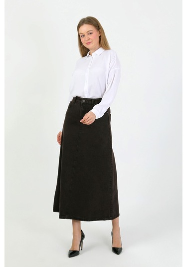 Yüksek Bel A Kesim Denim Etek Kahverengi Kahverengi