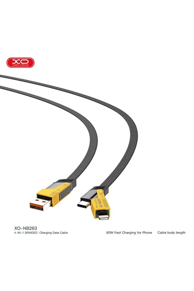 Xo-nb283 60w Hızlı Fast Destekli 4 Lu Usb-a Type-c Lightning Dayanıklı O Rgu Lu Data S Arj Kablosu -