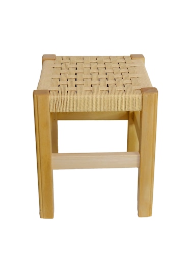 El Yapımı Ahşap Örmeli Hasır Tabure 35 Cm Şık Ve Zarif Tasarım Natural