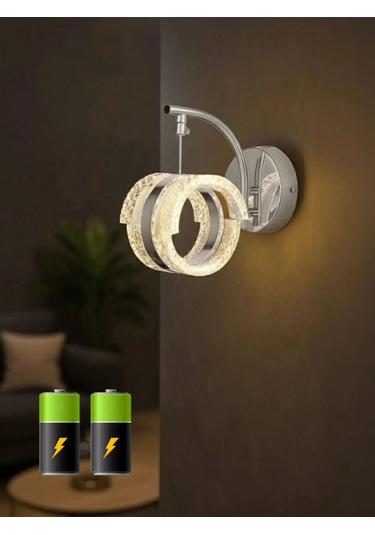 Sueno Model Gümüş Salon Mutfak Yatak Çovuk Odası Pilli Led Aplik Gümüş