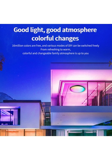 Neevoyu Oda İçin Siyah Çerçeveli Dairesel Led Tavan Lambası - Rgbcw Tam Renk, Akıllı Rf Kumanda, Aydınlatma Ve Renk Ayarlama, 220v-240v Avrupa Standartı Siyah