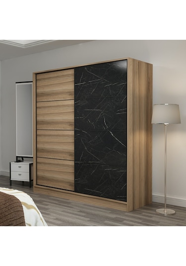 Minar Kale 2 Kapaklı Sürgülü Dolap 180 Cm - Dore/royal Mermer 210cm