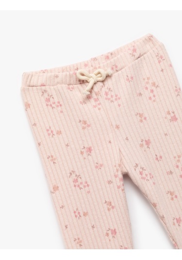 Koton Beli Bağcıklı Kaşkorse Çiçekli Tayt Bej Desenli 6wmg40040ak Ekru Desenli