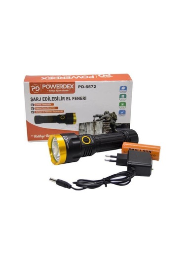 Powerdex Pd-6572 Su Geçirmez Şarjlı Profesyonel El  Feneri Siyah
