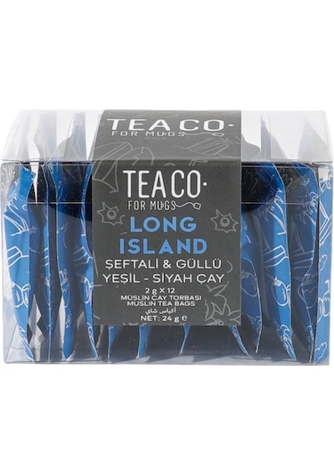Tea Co. Long Island Şeftali & Güllü Yeşil Siyah Çay Müslin Torba 12 x 2 G