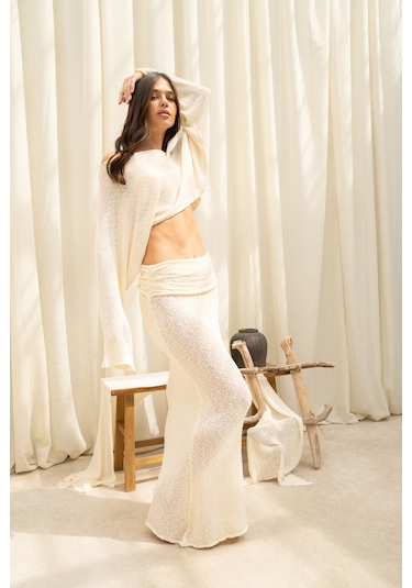 Mai Collection Naval Bej Crop Etek Triko Takım