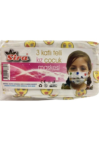 Sira 3 Katlı Telli Kız Çocuk Maskesi 10 Adet
