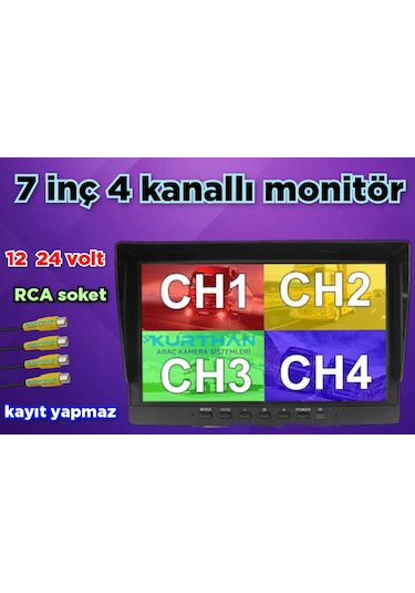 Kayıtsız 4 Kanallı 7 İnç Monitör 12 24 Volt Kamerasız