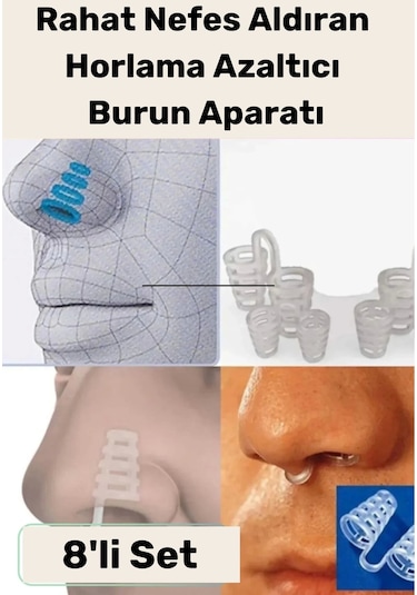 Yeni Seri Rahatlatıcı Uyku Önleyici Horlama Azaltıcı Nefes Alıp Verme Burun Delik Aparatı 8'li Set