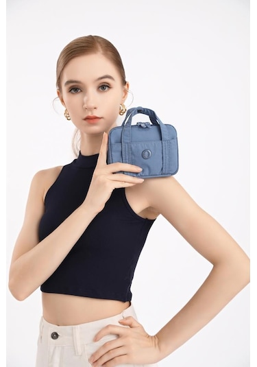 Smart Bags Mikro Poly Kumaş Askılı Mini Boy Kadın Cüzdanı 3346 Mavi