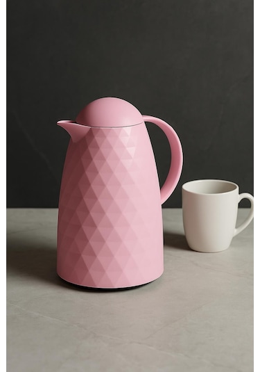 1 Lt Akrilik Soft Pembe Çay Termosu 12 Saat Sıcak 24 Saat Soğuk Pembe