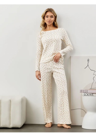 Mulen Brand Pamuk Dantelli Pantolonlu Pijam 327097691 Beyaz