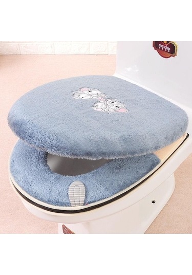 Gri Tuvalet Minderi Ev Seti Tuvalet Minderi İki Parçalı Set Evrensel Tuvalet Minderi Minder Fermuarlı Tuvalet Kapağı İki Parçalı Set Gri