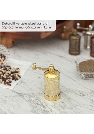Sarı Zamak Karabiber El Değirmeni Öğütücü Grinder 8 Cm Sarı