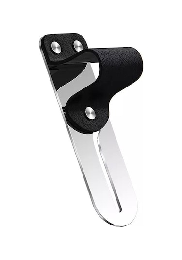 Shineyee Siyah Deri Ve Paslanmaz Çelik Telefon Parmak Yüzüğü Tutucu - Araç Tutucu Ve Masaüstü Standı - İphone, Samsung, Huawei Uyumlu Siyah