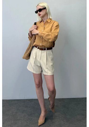 Madmext Mad Girls Camel Oversize Gömlek Mg1369 CAMEL