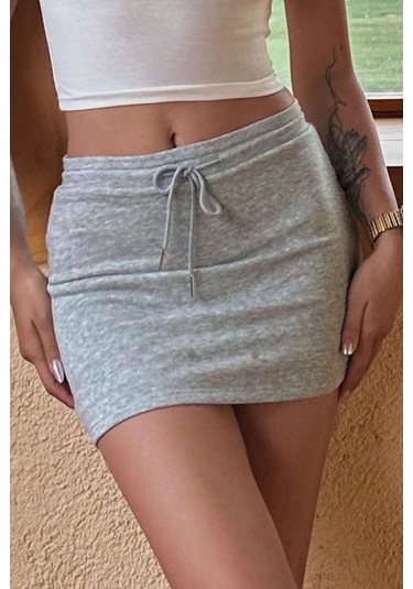 Merry See Şık Soft Mini Etek Gri