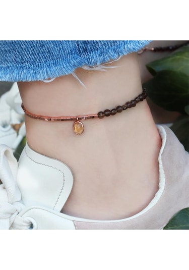 Sitrin Taşlı Rose Gold Halhal Gümüş