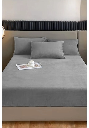 Mulberry Kışlık Tek Kişilik Kadife Lastikli Çarşaf 100x200+30 Açık Gri